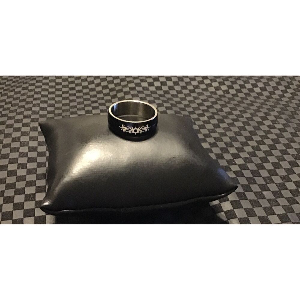 New Mens' Stainless Steeel/Black Enamel Band Ring Sz 12